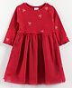 JusCubs Cotton Knit Full Sleeves Bow Printed Dress - Red