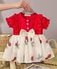 Mark & Mia Half Sleeves Floral Printed Frock Style Onesie with Bow Applique - Red