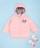 Pantaloons Baby Woven Full Sleeves Bow Applique Detailed Light Winter Quilted Hooded Jacket - Pink