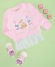 Pantaloons Baby Knit Full Sleeves Baby Deer Printed Frill Detailed Light Winter Sweatshirt - Pink
