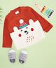 Pantaloons Junior Knit Full Sleeves Colour Blocked Animal Embroidered Light WInter Sweatshirt - Rust Orange