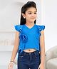 Lei-Chie Woven Frill Sleeves Solid Crop Top - Blue