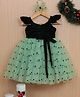 Li&Li BOUTIQUE Velvet Woven Cap Sleeves Bow Applique detailed Heart Printed Dress - Forest Green & Sage Green