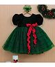 Li&Li BOUTIQUE Velvet Woven Half Puffed Sleeves Bow Applique Detailed Heart Printed Dress - Dark Forest Green & Green