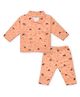 Superminis Cotton Blend Woven Full Sleeves Animal Printed Winter Coordinating Night Suit Set - Orange