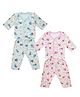 Superminis Cotton Blend Woven Pack Of 2 Full Sleeves Animal & Hearts Printed Winter Coordinating Night Suit Sets - Pink Sky Blue