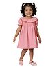 Snowflakes Cotton Woven Half Sleeves Frill Detailed Solid Dress - Pink