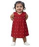 Snowflakes Cotton Woven Half Sleeves Heart Printed Dress - Red