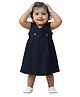 Snowflakes Cotton Woven Half Sleeves Solid Dress - Navy Blue