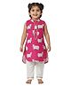 Snowflakes Cotton Woven Sleeveless Cow Printed Kurti Salwar Set - Pink & White