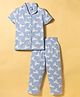 Ollypop Sinker Knit Half Sleeves Co-ords Shirt & Pajama Night Suit with Bunny Print - Blue