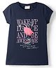 Lazy Bones Sinker Knit Half Sleeves Top With Text Print - Navy Blue