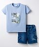 Olio Kids Knit Half Sleeves Printed T-Shirt & Shorts Set - Light Blue