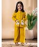 READIPRINT Cotton Blend Woven Full Sleeves Bow Applique Detailed Shirt Style Top & Pants Set - Yellow