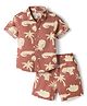 JASH KIDS Cotton Woven Half Sleeves Shirt & Shorts Co-ord Set With Animal Print - Rust