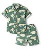 JASH KIDS Cotton Woven Half Sleeves Shirt & Shorts Co-ord Set With Animal Print - Olive Green