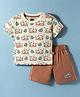 Mini Taurus Interlock Woven Half Sleeves T-Shirt & Shorts Set with Bear Print - Rust Orange