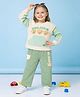 KETIMINI Cotton Looper Knit Full Sleeves Teddy Bear Applique Detailed Top & Lounge Pant Set - Cream & Green