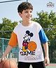 Pine Kids Disney Single Jersey Knit Drop Shoulder Half Sleeves T-Shirt with Mickey Mouse Graphic - White