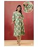 CRAFIQA Cotton Woven Three Fourth Sleeves Floral Printed Maternity Kurti With Side Nursing Access - Green
