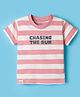 Pink Rabbit Single Jersey Knit Half Sleeves Striped T-Shirt with Chasing the Print Print - Pink