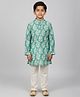 Biglilpeople Cotton Woven Full Sleeves Leaves Printed Kurta & Pyjama Set - Green