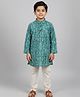 Biglilpeople Cotton Woven Full Sleeves Abstract Block Printed Kurta & Pyjama Set - Teal