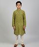Biglilpeople Cotton Woven Full Sleeves Geometric Printed Kurta & Pyjama Set - Green