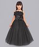 PinkChick Net Woven Sleeveless Floral Applique & Ruffle Detailed Gown - Black