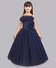 PinkChick Net Woven Sleeveless Floral Applique & Ruffle Detailed Gown - Navy Blue