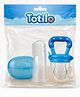Totilo Fruit Feeder Nibbler With Baby Silicone Finger Brush/Oral Brush/Baby Tounge Cleaner - Blue & Blue (Pack Of 2)