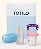 Totilo Fruit Feeder Nibbler With Baby Silicone Finger Brush/Oral Brush/Baby Tounge Cleaner - Pink & Blue (Pack Of 2)
