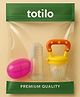 Totilo Fruit Feeder Nibbler With Baby Silicone Finger Brush/Oral Brush/Baby Tounge Cleaner - Yellow & Pink (Pack Of 2)