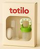 Totilo Fruit Feeder Nibbler With Baby Silicone Finger Brush/Oral Brush/Baby Tounge Cleaner - Green & White (Pack Of 2)