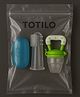 Totilo Fruit Feeder Nibbler With Baby Silicone Finger Brush/Oral Brush/Baby Tounge Cleaner - Green & Blue (Pack Of 2)