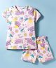 Smarty Girls Sinker Knit Half Sleeves Top & Shorts Co-ord Set With Floral Print - Pink