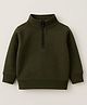 Aww Hunnie Fleece Knit Full Sleeves Solid Light Winter Sweatshirt - Green