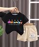 POP STREET KIDS Cotton Knit Half Sleeves Typography Printed Tee With Shorts Set - Black