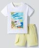 Bonfino 100% Cotton Knit Half Sleeves T-Shirt & Cargo Shorts Set With Beach Print - White & Yellow