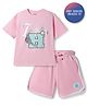 Primo Gino Cotton Elastane Knit Half Sleeves Oversized T-Shirt & Shorts Set with Foil Print - Light Pink