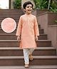EARTHY TOUCH Schiffili Woven Full Sleeves Kurta Pajama Set with Embroidery - Peach