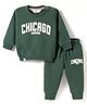 Ruff Fleece Knit Full Sleeves Sweatshirt & Lounge Pant Set With Chicago Print - Green