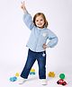 Kiwi Denim Knit Full Sleeves Teddy Applique Shirt & Jeans Set - Sky & Navy Blue