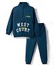 Pepito Fleece Knit Full Sleeves Winter Wear Suits Sweatshirt & Lounge Pant Set With Text Print - Navy Blue