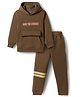 Pepito Fleece Knit Full Sleeves Winter Wear Hooded Sweatshirt & Lounge Pant Set With Have The Courage Print - Brown