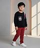 DOLLAR Cotton Blend Knit Full Sleeves Typography Printed Winter Sweatshirt & Pant Set - Black & Red