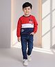 DOLLAR Cotton Blend Knit Full Sleeves Boys Rule Text Printed Winter Sweatshirt & Jeans Set - Red & Denim