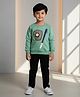 DOLLAR Cotton Blend Knit Full Sleeves Baseball Printed Winter Sweatshirt & Pant Set - Green Denim