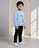 DOLLAR Cotton Blend Knit Full Sleeves Fox & Building Printed Winter Sweatshirt & Jeans Set - Sky Blue & Black