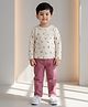 DOLLAR Cotton Blend Knit Full Sleeves Dogs Cars & Burgers Printed Winter Sweatshirt & Pant Set - White & Purple